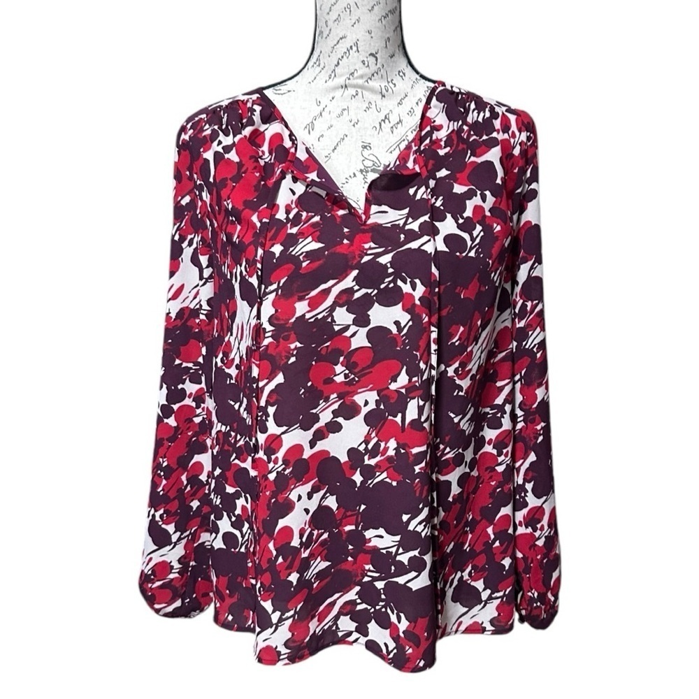 J. Crew Red, Purple & Cream Flowy Blouse Size Medium